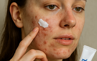 A caucasian lady applying A Retgel for acne