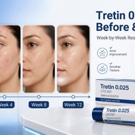 Tretin 0.025 Before and After: Week-by-Week Results Timeline 5 Tretin 0.025 before and after results timeline showing acne improvement skin texture improvement and anti ageing benefits over 12 weeks