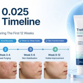 Tretin 0.025 Purge Timeline: What to Expect During the First 12 Weeks 5 Tretin 0.025 purge timeline showing week by week progression from initial purging to clearer skin over 12 weeks