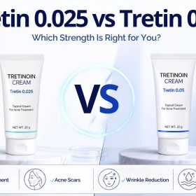 Tretin 0.025 vs Tretin 0.05: Which Strength Is Right for You? 3 Tretin 0.025 vs Tretin 0.05 comparison showing differences in strength acne treatment benefits anti ageing results and side effects